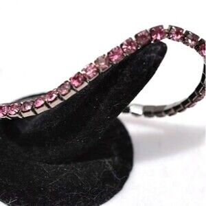 Vintage Tennis Bright Pink Rhinestone Black Metal Glam Y2k Stretch Bracelet